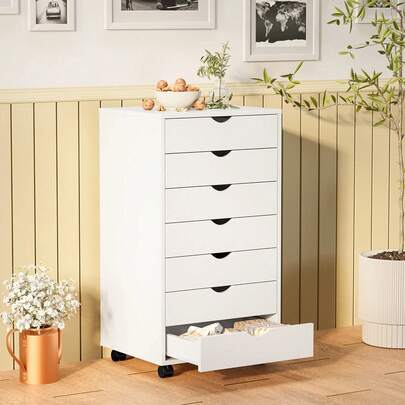 7-Drawer Portable Storage Cabinet On Wheels For Office, Bedroom & Home Organization, White