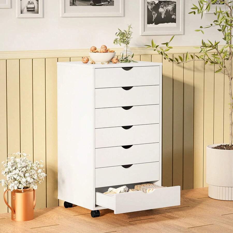 7-Drawer Portable Storage Cabinet On Wheels For Office, Bedroom & Home Organization, White - 7 ngăn kéo-trọng lượng - Xem 1