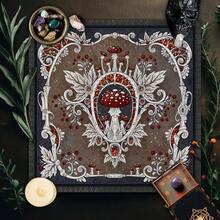 1pc Enchanting Black Mystical Mushroom Flower Design Tarot Tablecloth Vintage Floral Durable Polyester Altar Cloth Witchcraft Astrology & Oracle Card Readings Ideal For Home Decor Room Decor - Multicolor - View 4
