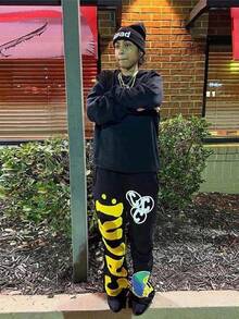 Men's Wide Leg Baggy Sweatpants Y2K Graphic Flared Stacked Track Pants Workout Gym Trousers - 黃色 - 查看 5