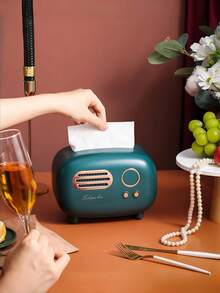Vintage Radio Shaped Decorative Tissue Box, Suitable For Home And Office, Mini Plastic Tissue Box, Fashionable Retro Design, Luxury Retro Radio Shaped Storage Box With Stand, Living Room Plastic Tissue Box, Facial Tissue Box. Sesame Radio Shaped Tissue Box, Desktop Plastic Home Retro Tissue Box.