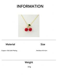 1pc Cherry Pendant Necklace, Minimalist Fashion Elegant High-End Women's Valentine's Day Gift Choker Necklace - Red - View 6