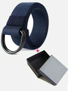 Nuevo cinturón de hebilla de anillo doble de 3,8 cm, correa de cintura trenzada de lona y cuero casual unisex - Multicolor - Ver 14