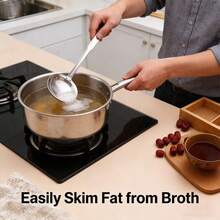 1pc/2pcs Stainless Steel Skimmer Ladle, Degreasing Spoon, Food Strainer With Ergonomic Handle And Hanging Hole, For Skimming Oil, Food Scooping - Kitchen, Restaurant, Home Chef, Dishwasher And Space-Saving Tool - Silver - View 8