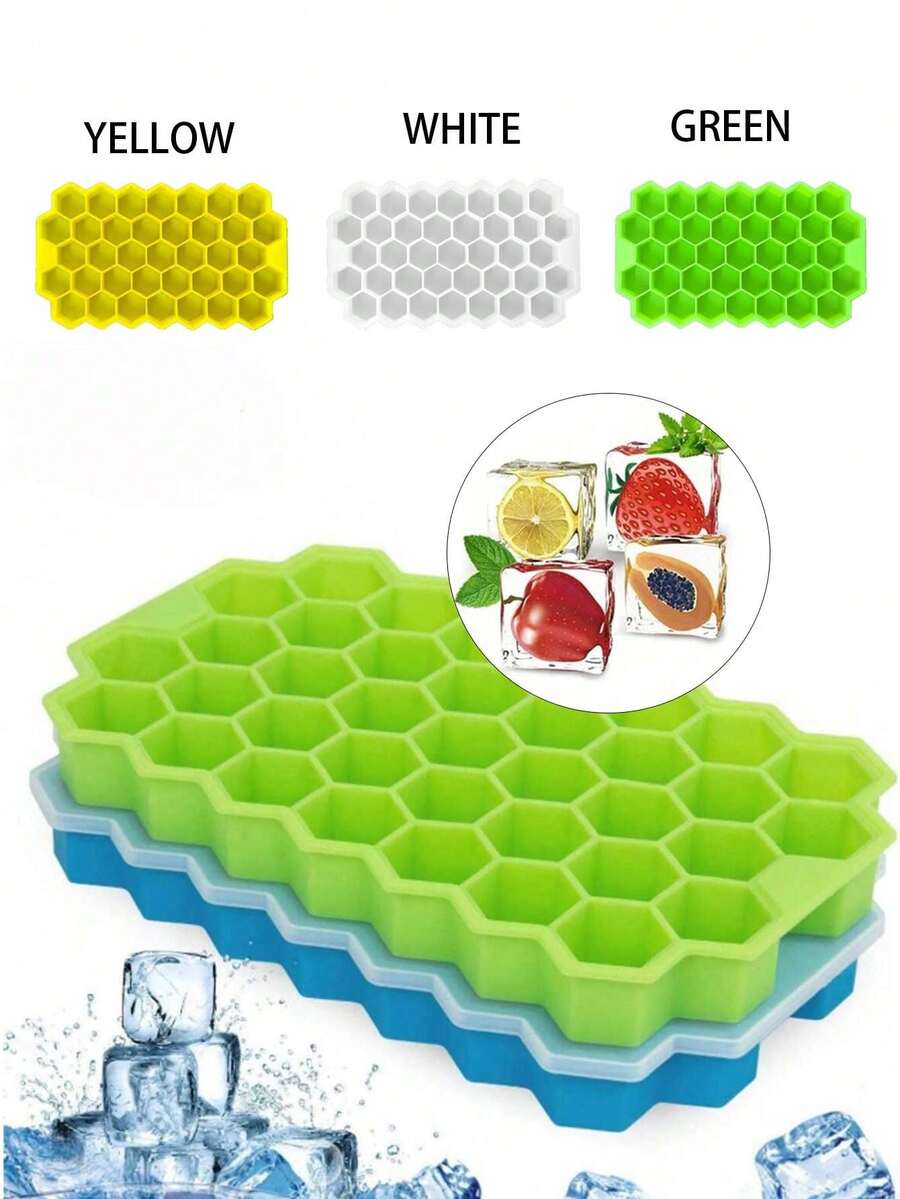 硅胶蜂窝冰格带盖创意可堆叠37格冰盒易脱模冰格冰块模具
