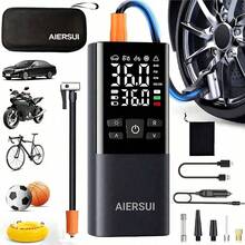 Máy nén khí cầm tay 150 PSI, bơm hơi thông minh kỹ thuật số có đồng hồ đo áp suất, máy bơm hơi không dây mạnh mẽ dùng cho ô tô, xe máy, xe đạp và bóng. Phụ kiện ô tô/Đồ dùng thiết yếu cho ô tô (Trang bị pin Lithium-Ion 11.1V/DC12V 2000mAh) - Không dây - Xem 12