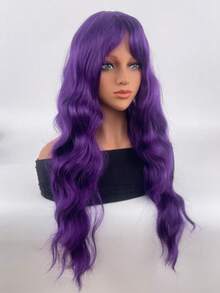 1pc Women'S Purple Water Wave Wig, High Density Synthetic Long Wavy Hair, Mid Split, Rose Net Cap, High Temperature Fiber, 150% Density, Basics Style For Daily And Costume Use - Purple - View 4