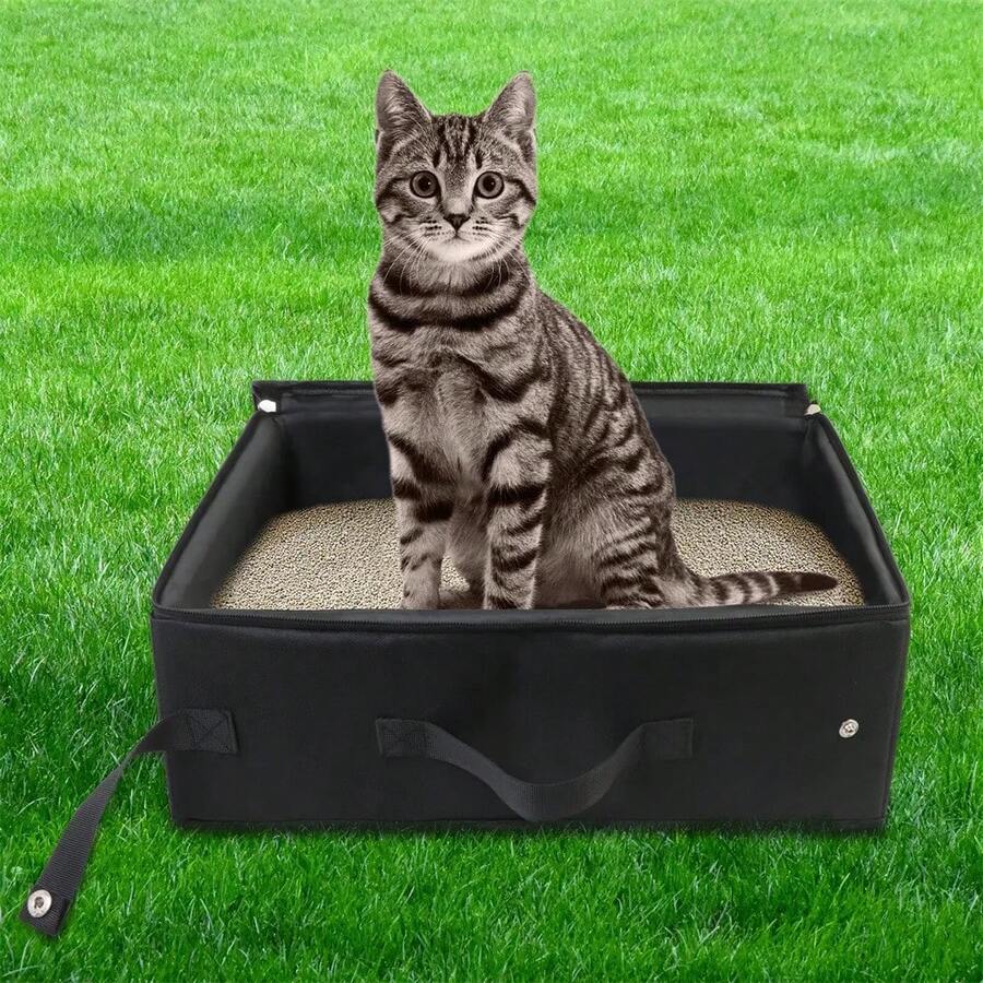 Foldable Cat Litter Bag, Portable Waterproof Cat Litter Box,Durable Oxford Cloth Collapsible Cat Litter Box,Scratch-Resistant, Waterproof Lining For Car And Outdoor Use - one-size - View 1