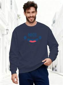 NICE Pattern Casual Crew Neck Sweatshirt For Men - Navy Blue - View 6