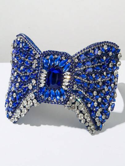 1件纯色面料欧美时尚新款巴洛克风格奢华手工巴洛克水钻蝴蝶结发箍，优雅适合舞会派对