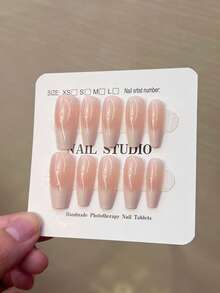 10片/盒 Y2K 手工中号棺材形渐变法式美甲贴纸，加厚甲片，包含1片果冻胶和1个指甲锉，手工美甲，适合女性和女孩日常、派对和聚会使用。 - 杏色 - 查看 12