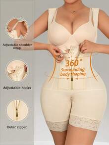 1 pieza Moldeador corporal completo para mujer, con tirantes ajustables, adelgazamiento oculto en las axilas, escote en U profundo, sin costuras de encaje, adecuado para todas las ocasiones - Albaricoque - Ver 2