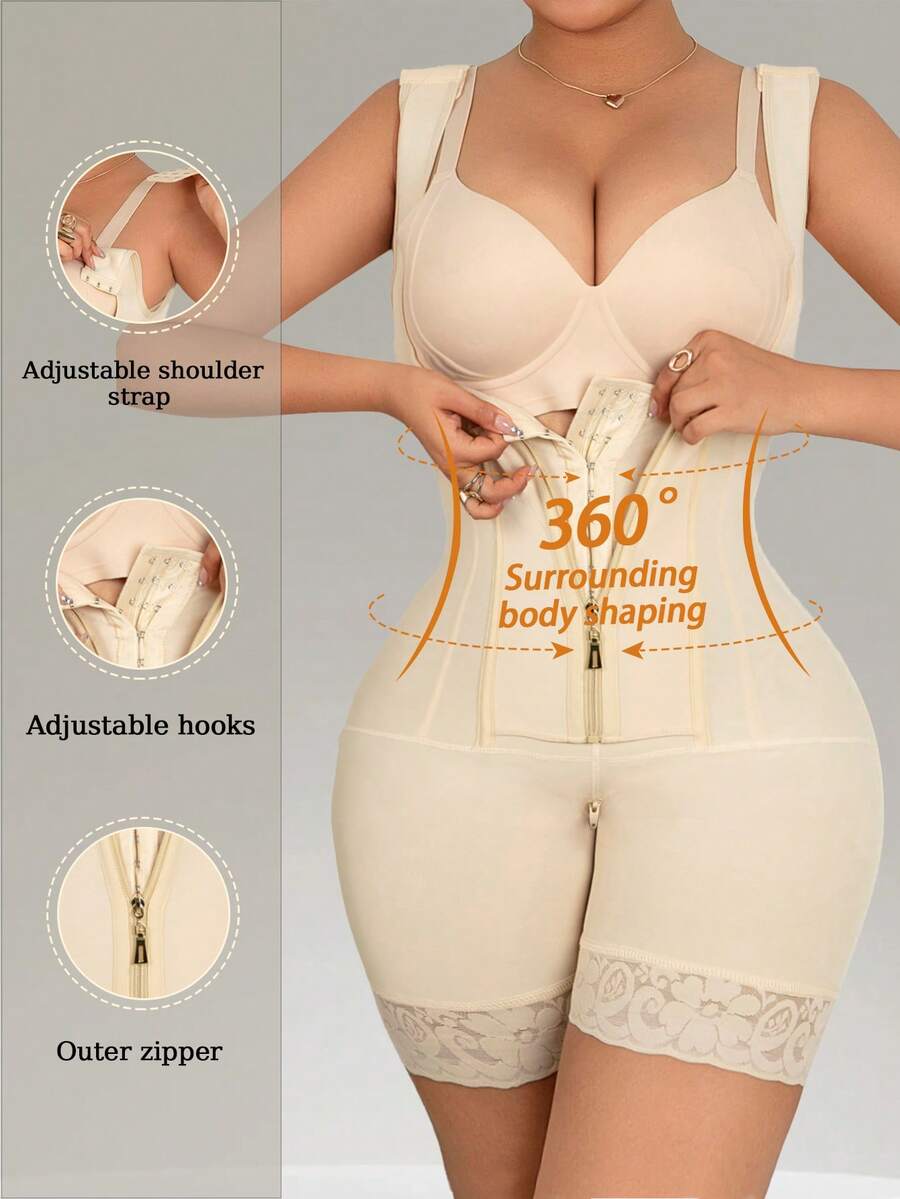 1 pieza Moldeador corporal completo para mujer, con tirantes ajustables, adelgazamiento oculto en las axilas, escote en U profundo, sin costuras de encaje, adecuado para todas las ocasiones