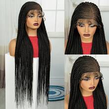 Luxurious Full Lace Synthetic Wig For Women - Elegant Black Braided Design, 150% Density, High-Temperature Fiber, Versatile Party Wear - 黑色 - 查看 2