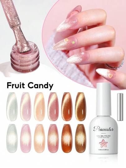 peacecolor Set de 6 piezas de 10ml de esmalte de uñas en gel de efecto gato, en colores rosa, marrón y plateado. Esmalte de uñas en gel, lacas magnéticas de larga duración que cambian de color, para manicura DIY, regalo para mujeres