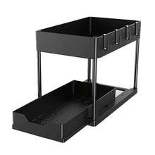 Pull Out Spice Rack 2 Tier Black Stainless Steel Slide Out Spice Organizer With Chopstick Holder For Cabinet Kitchen - Black - View 4