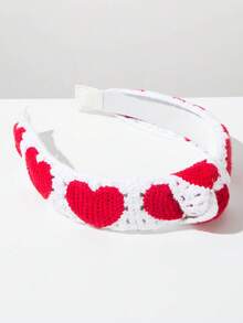 1pc Colorblock Hollow Crochet Heart Knot Wide Headband, Suitable For Women To Wear On Dates, Shopping, Parties, Weddings ,Hair Band ,Diadema ,Hair Hoop - Red Knot - View 3