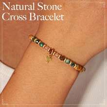 Christian Gifts For Women, Cross Bracelet, Christian Gifts, Inspirational Gifts For Women, Natural Stone Bracelets, Religious Gifts For Woman - 彩色 - 查看 2