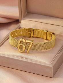 1件欧美朋克嘻哈棒球橄榄球阿拉伯数字67装饰表带手链，男女皆宜，适合足球爱好者，时尚运动风街头户外派对饰品，日常佩戴