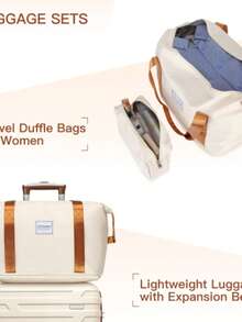 6-Piece Luggage Set With Duffel Bags, Expandable Hard-Shell Suitcases With Spinner Wheels And TSA Lock, Cream Color - 奶油色+棕色 - 查看 3