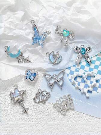 Accesorios de joyería DIY con colgantes elegantes de estilo Y2K de nube, estrella, corazón, gota de agua, lazo, luna - Pequeños adornos para hacer pulseras, collares, aretes y decorar bolsos