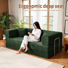 78'' No Assembly Corduroy Cloud Couch For Living Room - Ergonomic Deep Seat Sectional Sofa With Memory Foam For Reading, Rest & Sleep, Convertible Sofa Cama & Spacious Sofa For Living Room - 綠色 - 查看 5