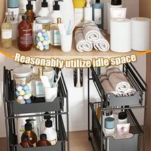 Under Sink Storage 2 Tier Cabinet Rack Under Sink Shelf,Under Sink With Sliding Drawer,Under Sink Organizer Removable,For Kitchen And Bathroom Under Sink Rack Shelf, White Or Black ,Two Size To Choose - 黑色小號 - 查看 3