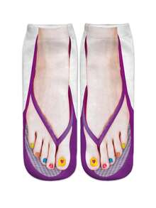 1/2/4双装3D人字拖袜，趣味新奇男女通用短袜，女士长筒袜 - 彩色 - 查看 4