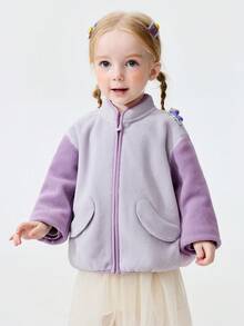 Áo khoác cổ tàu chống tĩnh điện cho bé gái, unisex, mềm mại và ấm áp, áo khoác ngoài mùa xuân. - lục bình tím - Xem 2