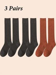 3 Pairs Men's Thick Thermal Thermal Lined Long Socks, Warm For Autumn/Winter - Multicolor - View 26