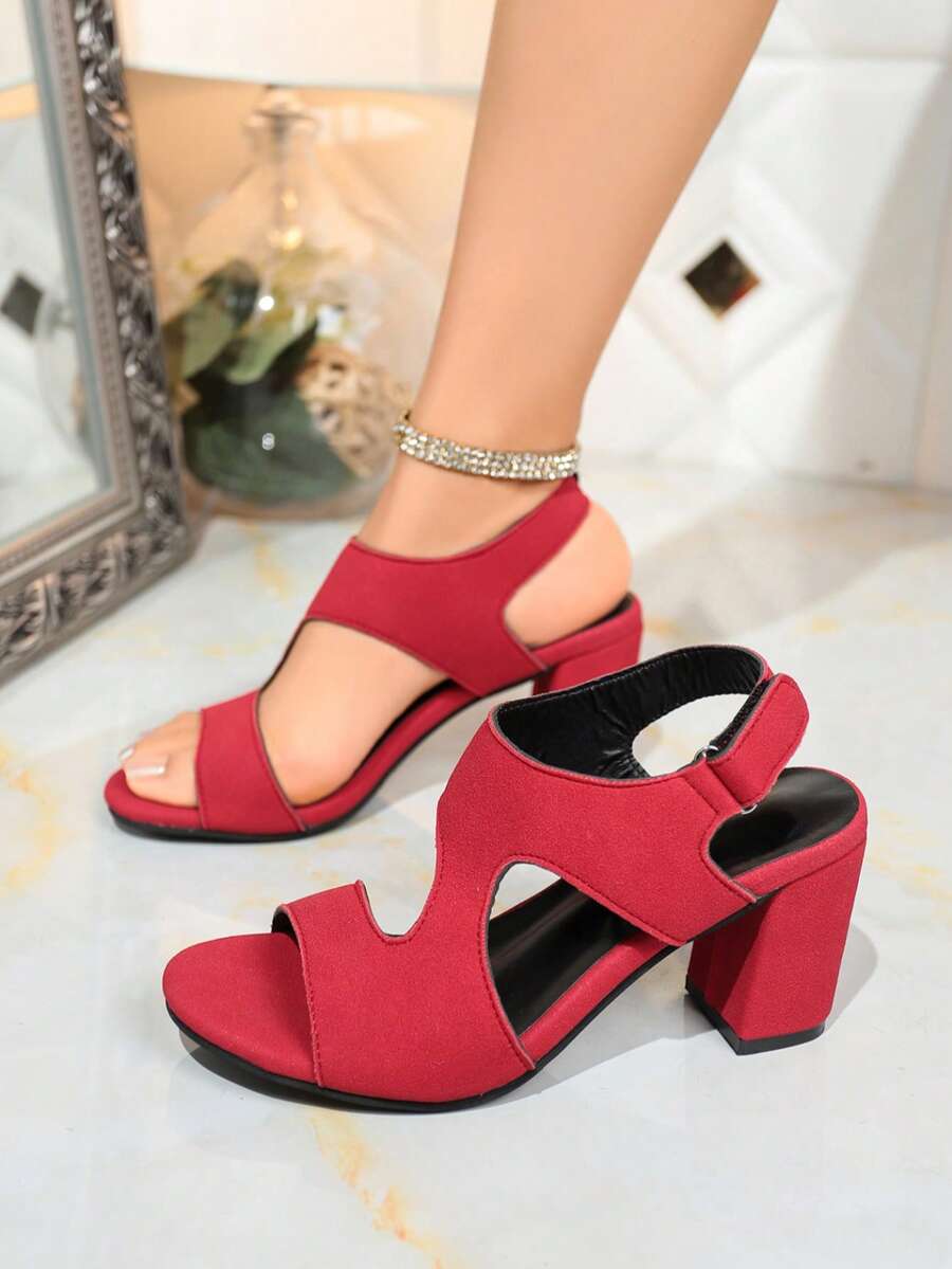女士尖头粗跟凉鞋，时尚闭趾套脚穆勒鞋，春夏百搭 - 紅色 - 查看 1