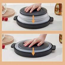 FIAN Juego de 2 Tapa para Microondas plegable de Silicona Sirve como Escurridor de Verduras y Frutas Libre de BPA Tapas para Botes de Cocina - Colador de Cocina - Accesorios para Cocina Gris - Gris - Ver 4