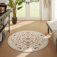Floral Pattern Boho Design Vintage Style Soft Round Area Rug Cute Indoor Rugs Washable Non Slip Boho Circle Rug Ultra Soft Oriental Vintage Rust Low Pile Small Circular Carpet For Bedroom Entryway Office College Dorm Living Room - A - View 3