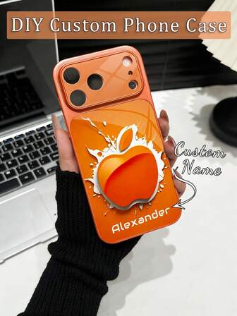 1 Stück personalisierter Handyhülle mit Namen, einzigartiges Spritzlack-Apfel-Muster in Orange, luxuriöse Mode mit großem Fenster, gehärtetes Glas mit Linsenschutz, matte stoßfeste Handyhülle kompatibel mit iPhone 17/17Pro/17ProMax/17Air/16/16Pro/16ProMax/16Plus/15/15Plus/15Pro/15ProMax/14/14Plus/14Pro/14ProMax/13/13Pro/13ProMax/12/11, Premium Schutzabdeckung