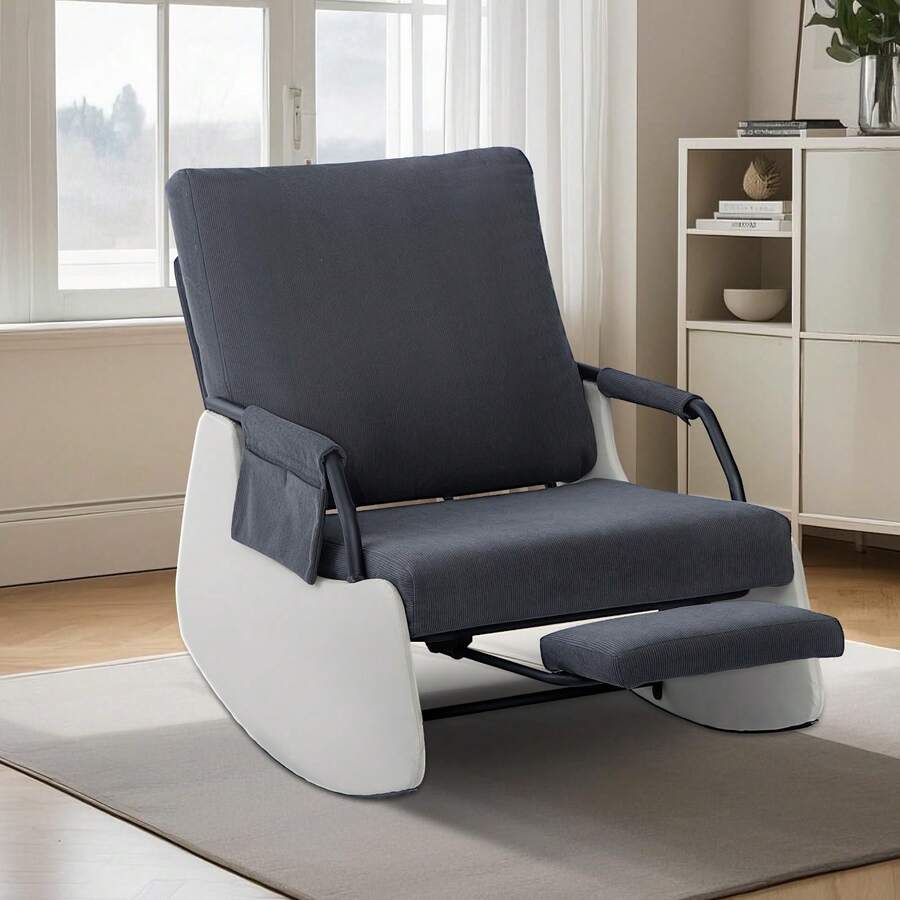 Silla reclinable Mecedora para Adultos, Moderna Silla reclinable tapizada de Felpa con Bolsillo Lateral, Tres Niveles de Ajuste, sillas Modernas para sofá de guardería - Gris Oscuro - Ver 1