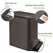 TIPGO Cubo de basura delgado para baño con tapa de cierre suave cubo de basura de 6 litros/ 1.6 galones de acero inoxidable con cubo interior íble pedal de paso cubos de basura pequeños para - marrón - Ver 2
