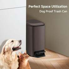 TIPGO Cubo de basura delgado para baño con tapa de cierre suave cubo de basura de 6 litros/ 1.6 galones de acero inoxidable con cubo interior íble pedal de paso cubos de basura pequeños para - marrón - Ver 4