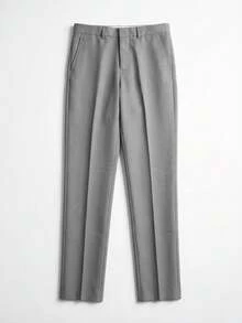 Men's 2-Piece Set - Slim Fit Dress Pants, Straight Leg Tailored Formal Suit Pants For Men, Polyester, Overlock Hem Finish - Light Gray and Dark Gray - View 3
