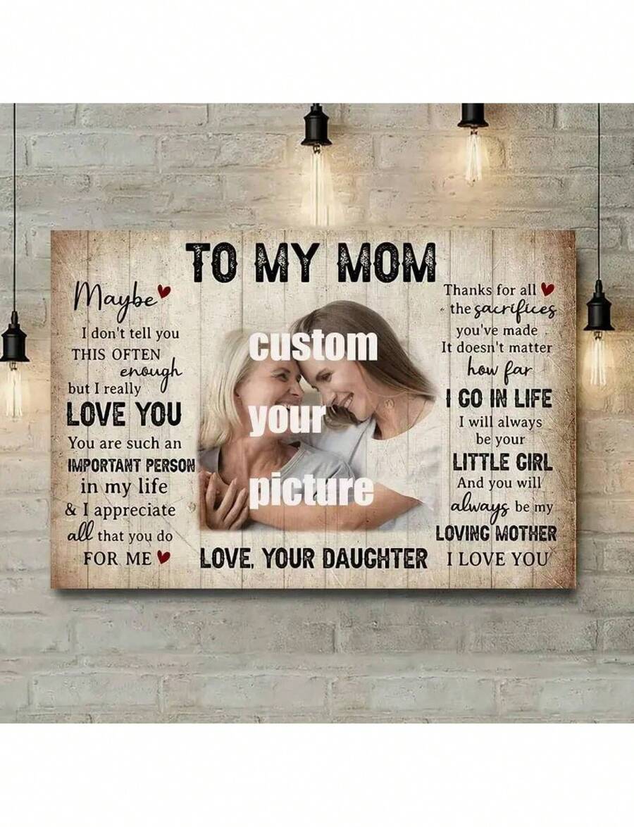 Personalized Poster With Mother And Daughter Photo With Vintage Lettering, Modern Minimalist Bathroom Decor, Poster And Picture With Thick Frame, Gift For Birthday And Graduation. - Green - View 1