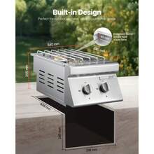 Parrilla doble  con quemadores laterales para exteriores (2 x 15 000 BTU, gas propano y natural)