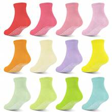ELUTONG Baby Girls Grip Socks Toddler Non Slip Socks Kids Anti-Skid Crew Colorful Socks With Gripper 12 Pairs For 0-10 Years - #2 多色 - 查看 2
