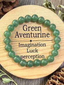 YAUKIA 1件天然绿色东陵玉串珠手链，手工制作，灵气疗愈，优雅礼物，适合女性，冥想、减压、健康 - 綠色 - 查看 6