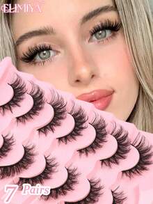 7对轻盈飘逸的仿貂毛假睫毛，打造自然猫眼妆效，纤细浓密，仿貂毛条状假睫毛套装，适合日常妆容。 - 俄羅斯條狀假睫毛 - 查看 1