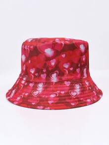 1pc Heart Letter Bohemian Casual Streetwear Party Cute Polyester Printed Warm Decorative UV Protection Reversible Bucket Hat, Spring/Summer/Autumn, Valentine's Day Couple, Unisex Sun Hat - Multicolor - View 10