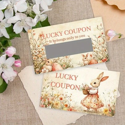 DIY Easter Scratch Card With Retro Bunny Design - Lucky Coupon Card For Holiday Gifts, Birthday Party Decorations And Fun Surprise Games - Scratch Spring Celebration Card With Gift Cards Available
