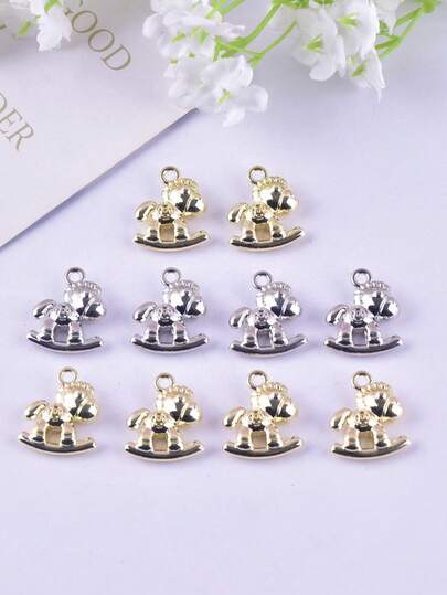 10pcs/Pack Chinese New Year Horse Shaped 3D Alloy Jewelry DIY Pendant, Earrings, Necklace Accessories