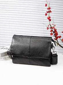 男士单肩包，轻薄文件包，休闲大容量，高端质感，肩背/斜挎时尚休闲男包 - 黑色 - 查看 1