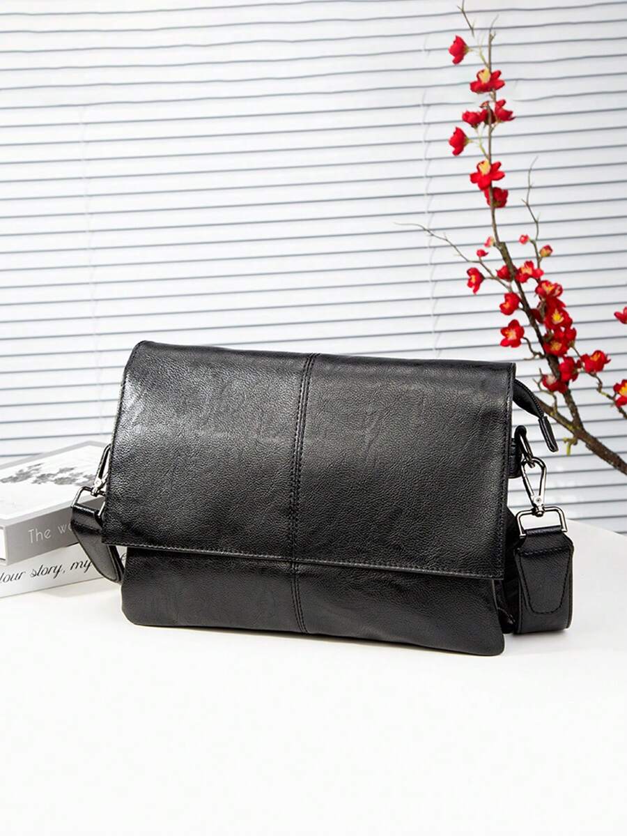 男士单肩包，轻薄文件包，休闲大容量，高端质感，肩背/斜挎时尚休闲男包 - 黑色 - 查看 1