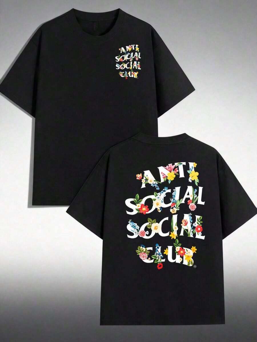 1pc Women's Casual Round Neck Cotton T-Shirt Women's Sports T-Shirt Men's T-Shirt Couple T-Shirts Valentine's Day Gift Birthday Gift Christmas Gift Unisex T-Shirt Suitable For All Seasons, With The Anti Social Club Motif - Negro 7 - View 1