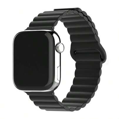 1pc Black Silicone Magnetic Waterproof Watch Band, Unisex, Compatible With Apple Watch 38mm 40mm 41mm 42mm, Slim Design, Fashionable Smart Watch Strap, Suitable As Student Back-To-School Gift, Couples Gift, Business Wear, Spare Band